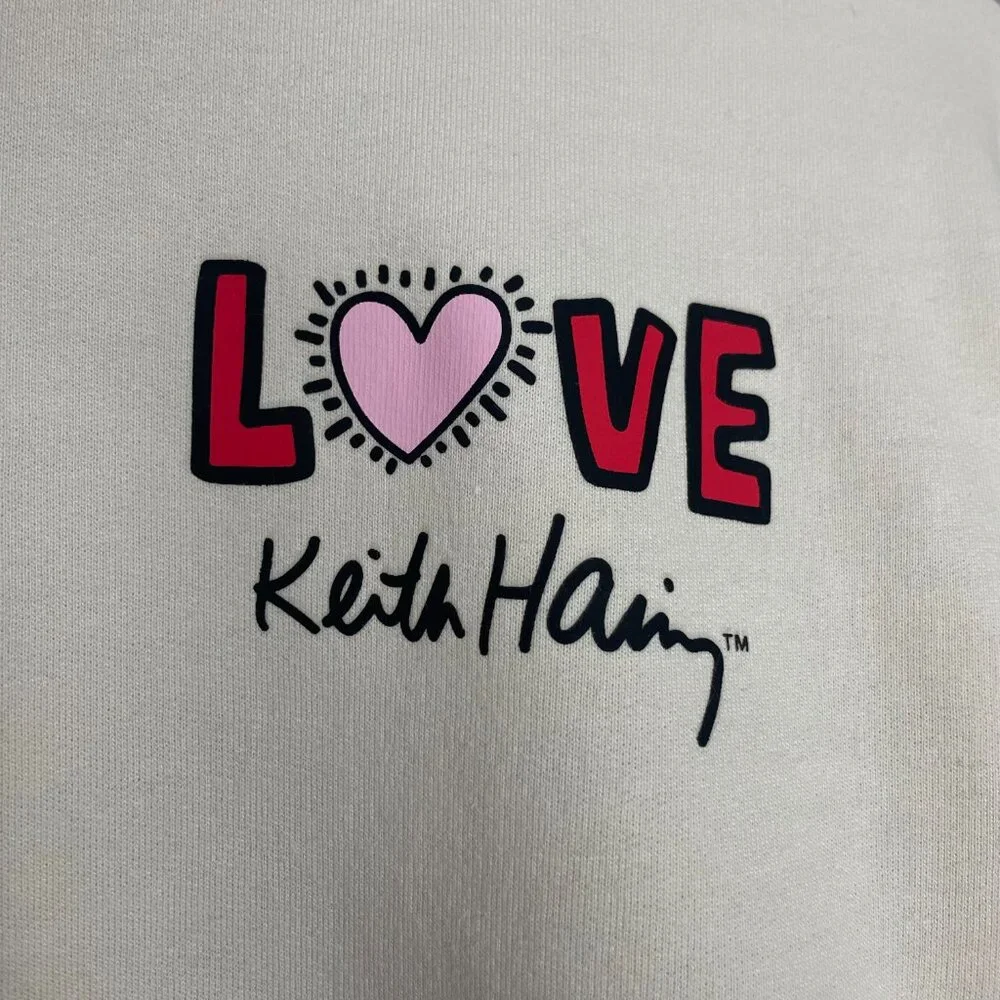 Keith Haring Top Sweatshirt Love Women Size Small Off-White Long Sleeve Fleece - Picture 9 of 11
